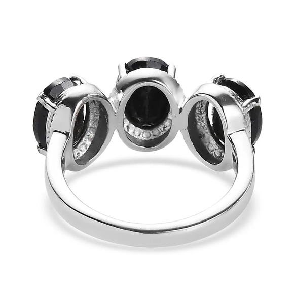 Midnight Sapphire 3 Stone Ring in Stainless Steel 5.20 ctw - Picture 5 of 6